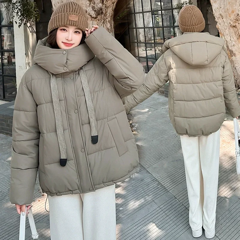 

Versatile Puffer Jacket Fashionable Korean Version Korean Style Casual Hooded Cotton Coat Thickened Warm Winter Red Jacket