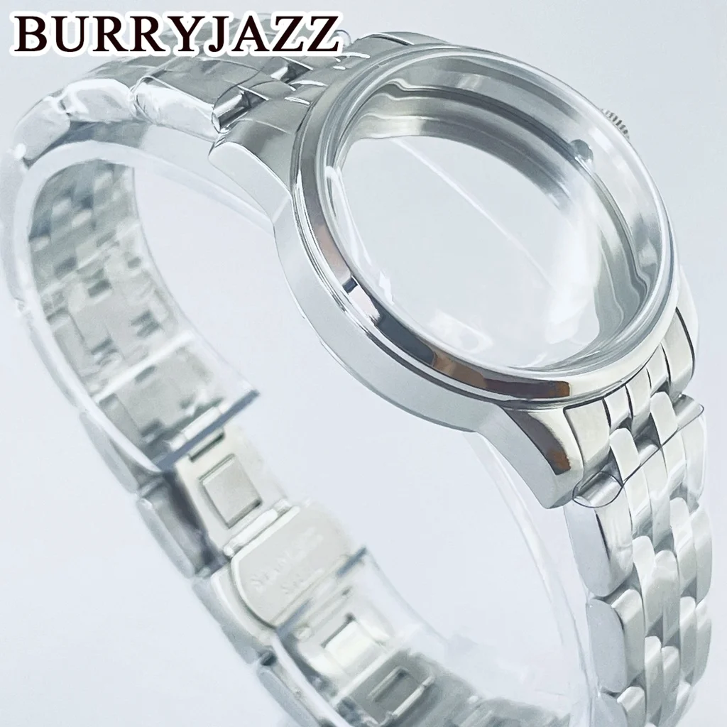 BURRYJAZZ 33mm NH35 NH36 NH34 NH38 NH70 NH72 Etui na zegarek Srebrne koktajlowe sterylne etui Łukowe szkło — zdjęcie 4