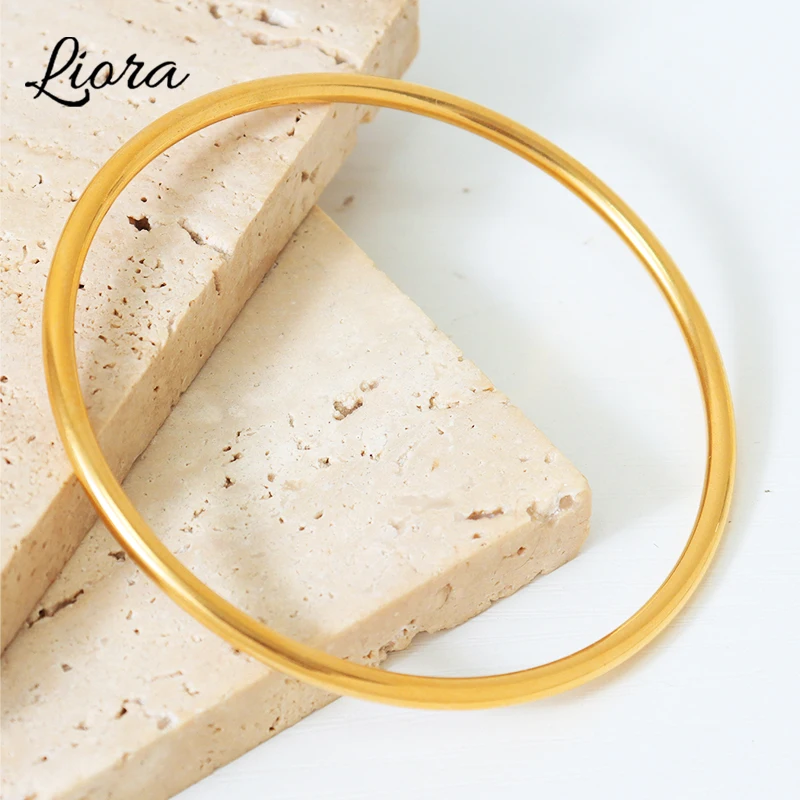 Liora Trendy Stainless Steel Round Bangles For Women India Gold Rose Gold Silver Color Bracelet Female Wristband Wedding Jewelry