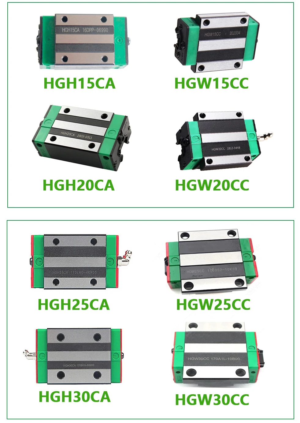 Imagem -02 - Guias Lineares Hgr15 Hgr20 Hgr25 Hgr30 Mais Pcs Bloco de Rolamento Hgh...ca Hgw...cc para Peças Cnc Alta Qualidade Pcs