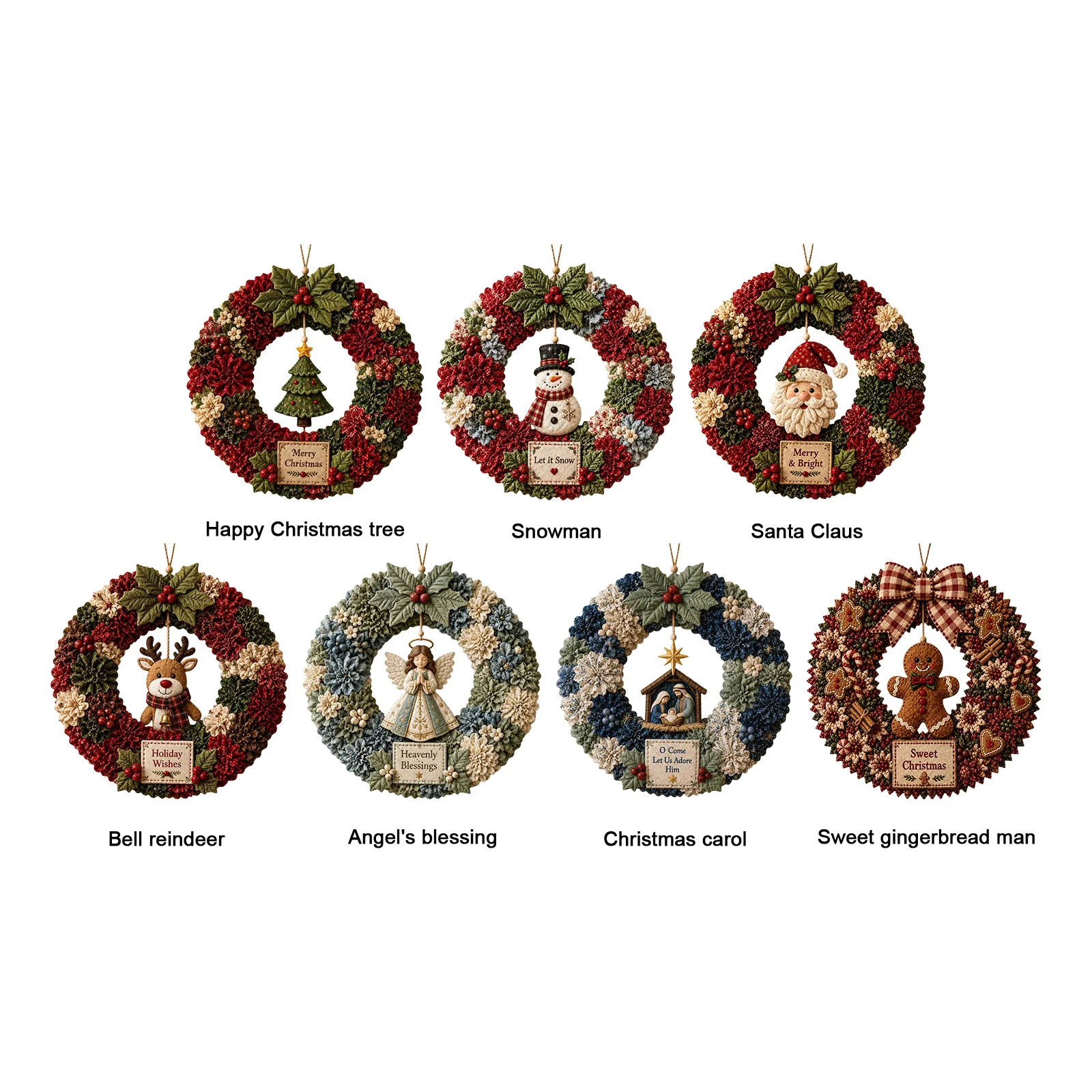 3D Fabric Christmas Wreath DIY Kit No Sewing Poke Craft Beginner Holiday Door Wall Hanging Decoration Set
