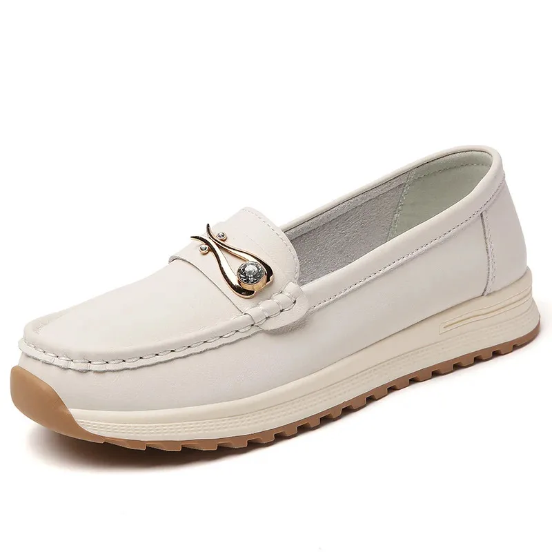 

100% Genuine Leather Women'S Shoes New Breathable Loafers For Women In Spring And Summer Casual Shoes, Large Sizes 36-44