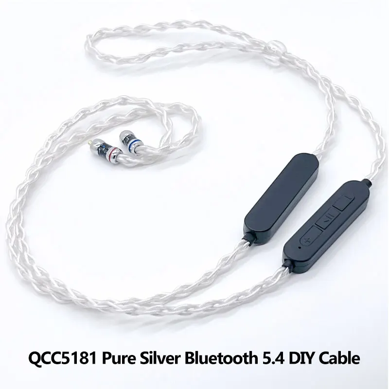 QCC5181 LDAC Pure Silver Bluetooth5.4 Earphone Pin Audio DIY Cable Mic MMCX Adapter Wire Connector for UE900 SE535 SE215 W10 Bud