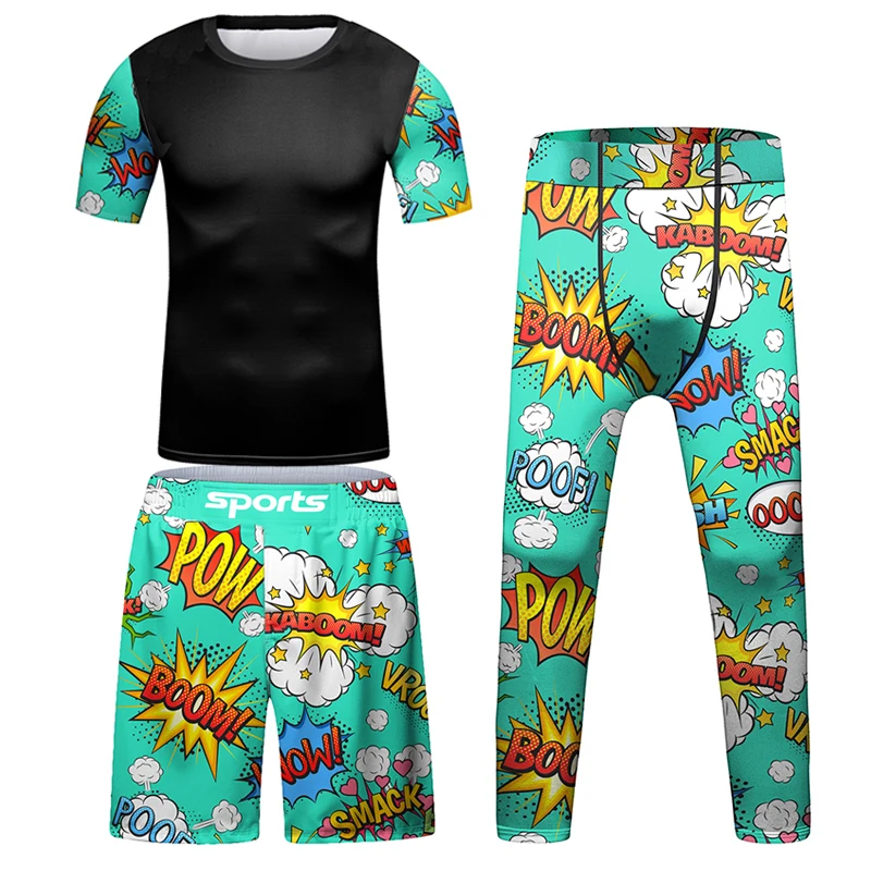 Mma Clothes For Children Jiu Jitsu Rash Guard Kid's Boxing T-shirt +Pants Sport 4Pcs/Set Bjj Gi Kickboxing Compression Jerseys