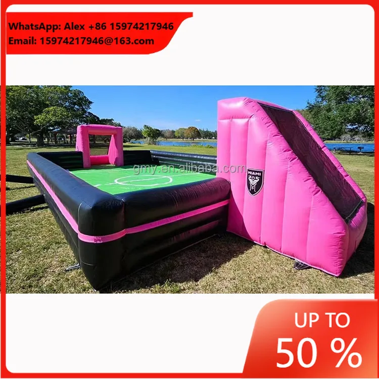 Customized Inflatable Football Field Inflatable Water Soap Slip And Slide Pitch Inflatable Soccer Field Shooting Game