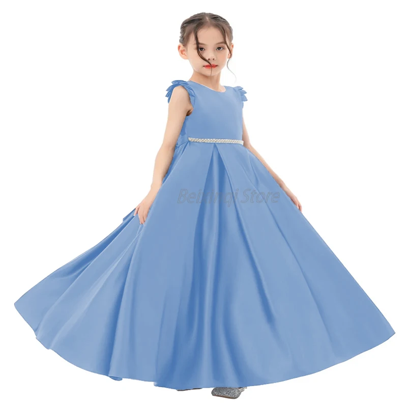 Robe rouge à fleurs pour filles, ceinture brillante, grand nœud, occasion formelle, robe de soirée, robe de princesse élégante pour bébé fille