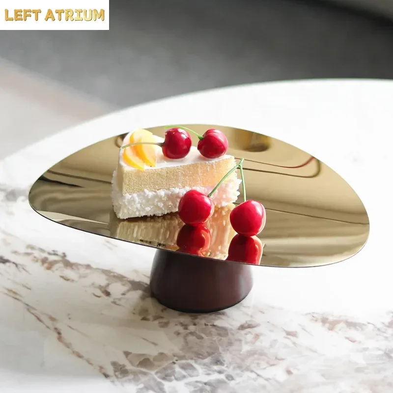 Solid Wood Base Fruits Bowl Gold Plated Storage Tray Breakfast Plates Hotel Restaurant Fruit Plate Home Kitchen Dessert Cutlery
