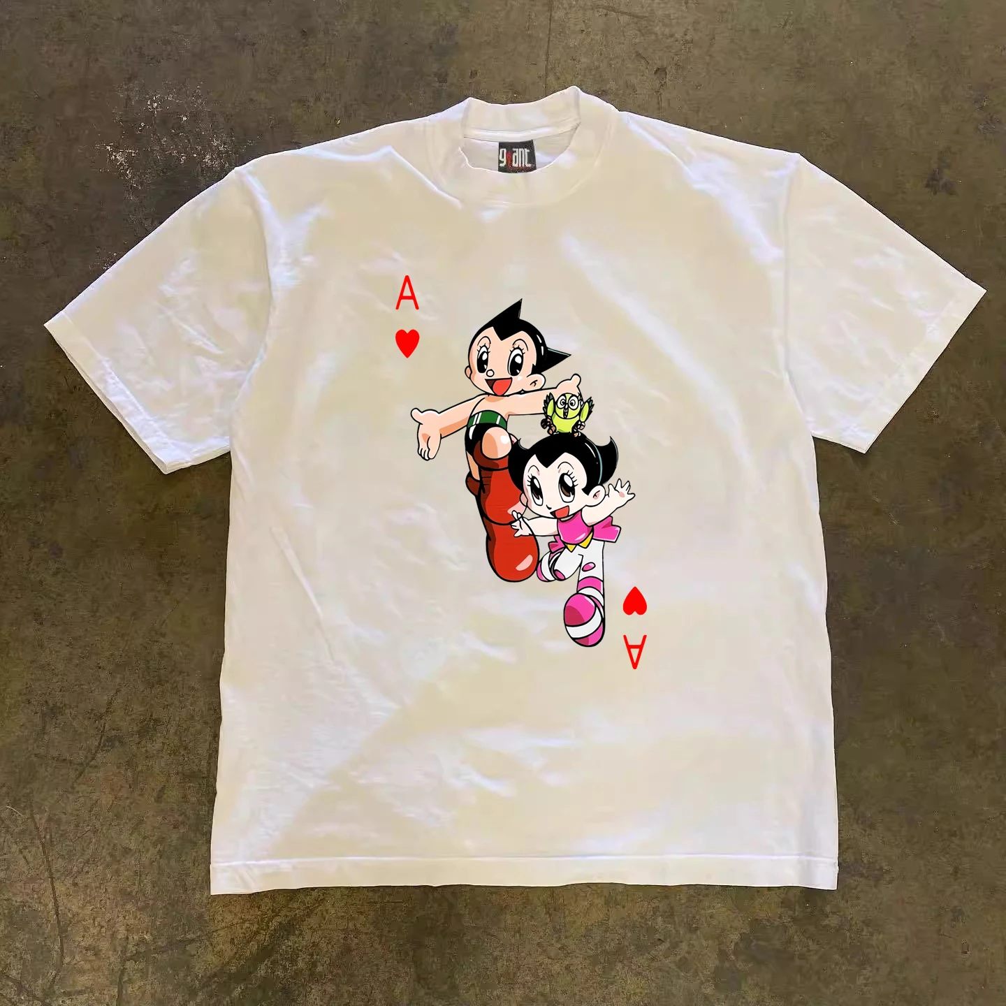 

BuettiKer 260g Heavy Cotton American Retro Cartoon Astro Boy Print Loose Short-sleeved T-shirt for Men and Women