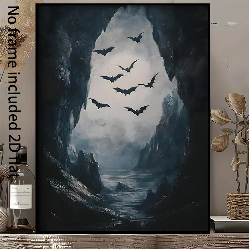2D Flat, [2D Flat] 1pc Decorative Canvas Painting: A Flock of Bats in a Dark Cave: A Mysterious and Gloomy Natural Landscape