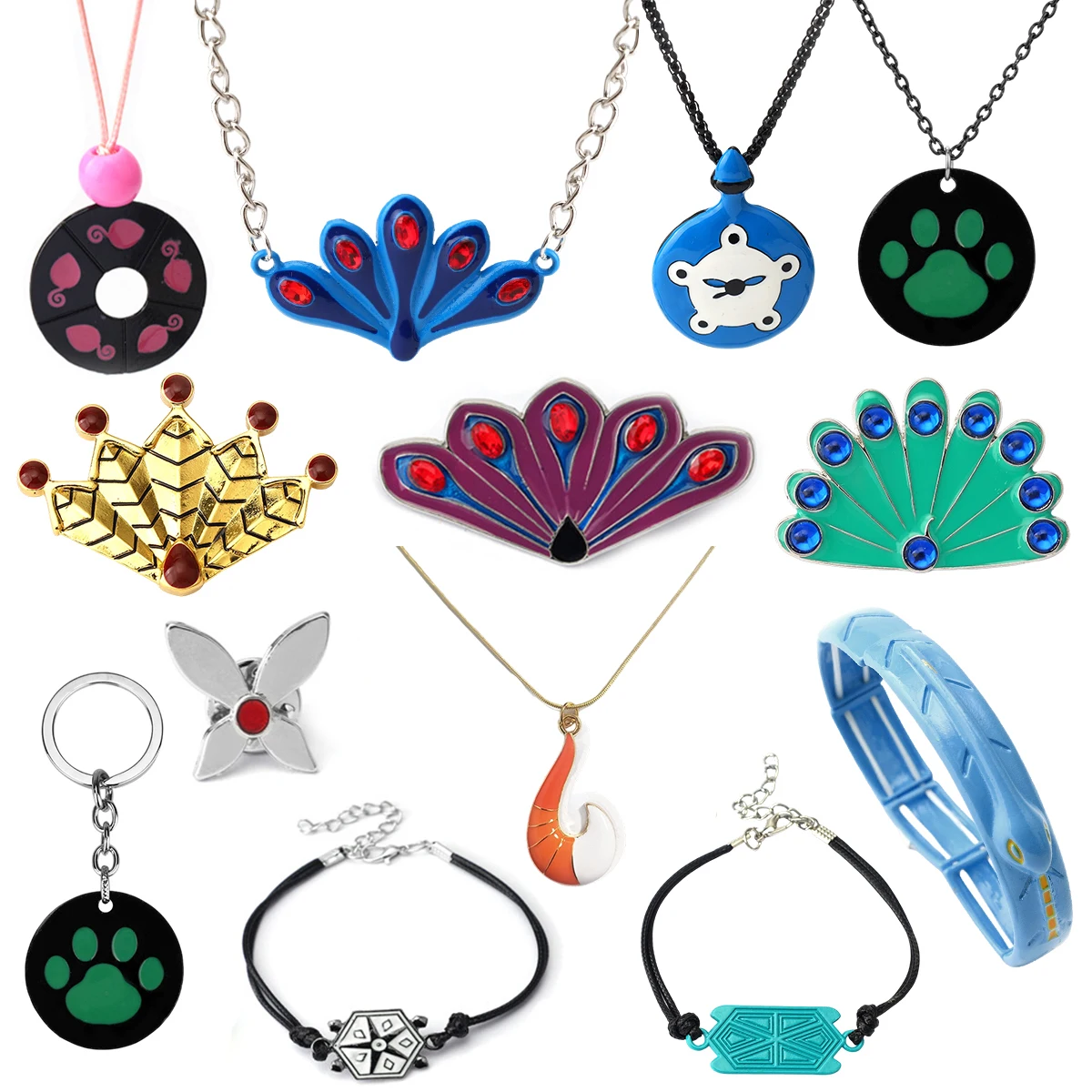 Anime Peacock Tail Enamel Brooch Cartoon Cute Peripheral Bracelet Necklace Brooch Keychain Cosplay Jewelry Accessories Gifts