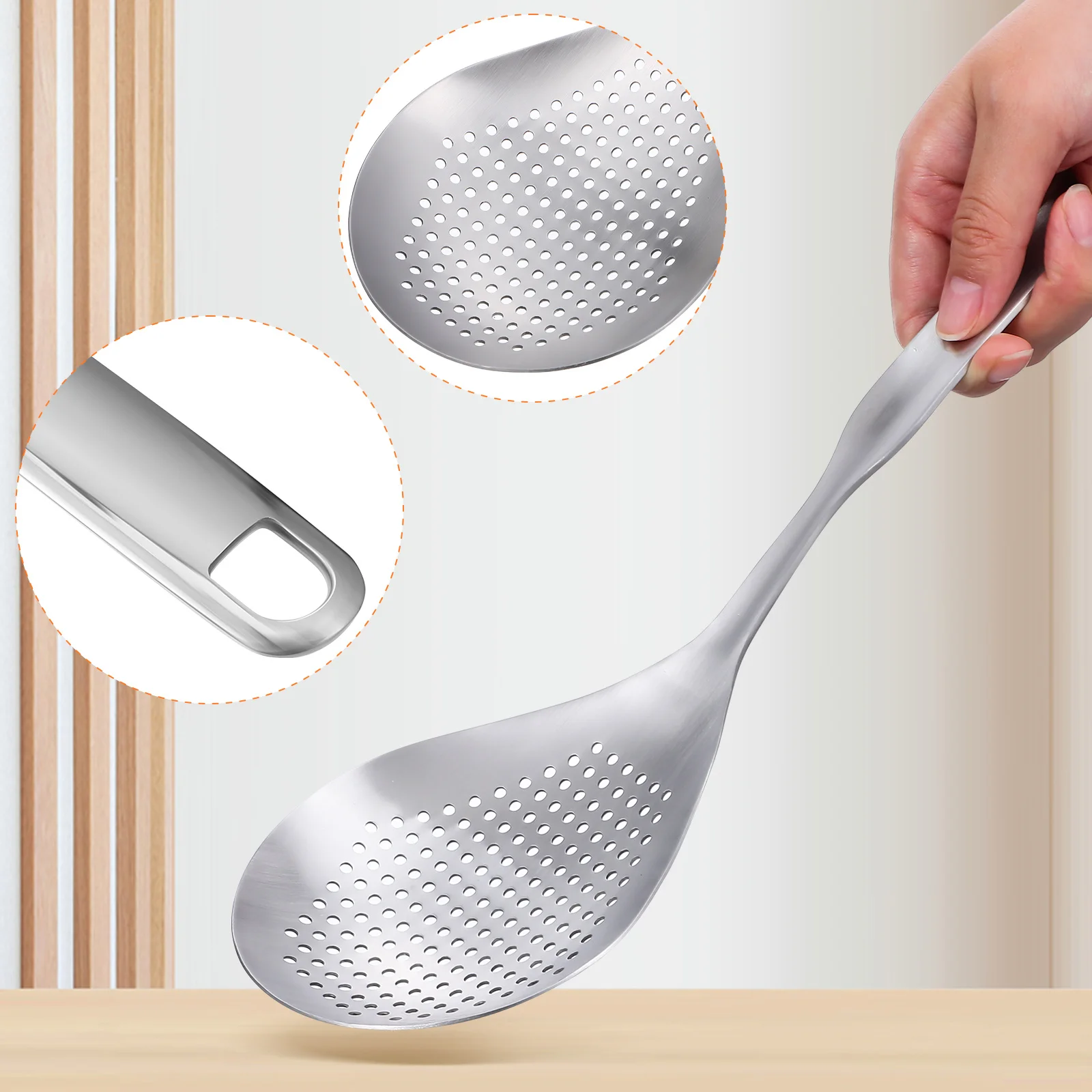 

2pcs Stainless Steel Colander Noodle Mesh Strainer Kitchen Skimmer Metal Spoon 304 Hot Pot Food Grade Large Long Handle