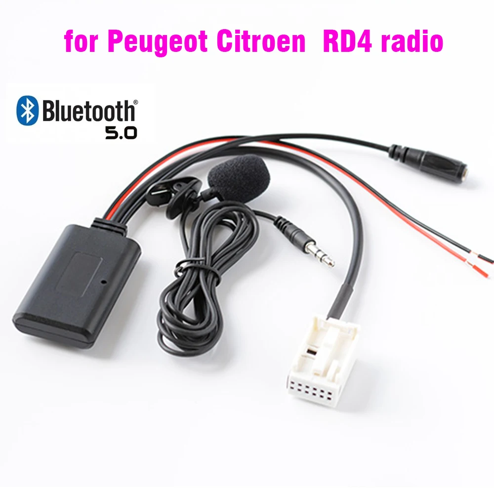 Car bluetooth AUX Adapter Wireless Radio Stereo Cable Microphone For Peugeot 207 307 407 308 For Citroen C2 C3 RD4