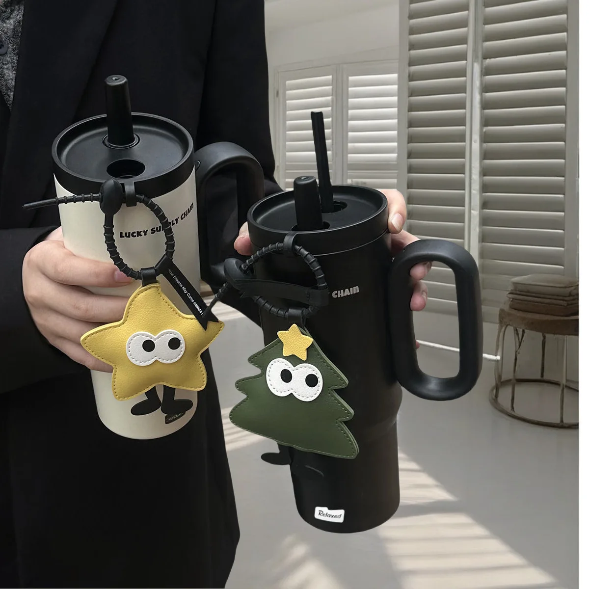 New 316 stainless steel thermos cup, large capacity, high-looking water, straw, car-mounted accompanying coffee cup for women