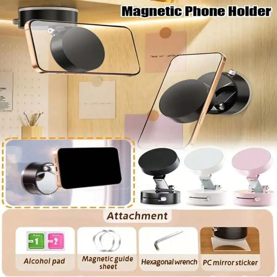 

Adjustable Magnetic Suction Cup Phone Holder, Magnetic Phone Holder, Universal Smartphone Holder, Portable Vacuum Suction Cup Phone Holder, Foldable & Adjustable Phone Mount For Living Room, Car, Kitchen, Bathroom, Spring Gift