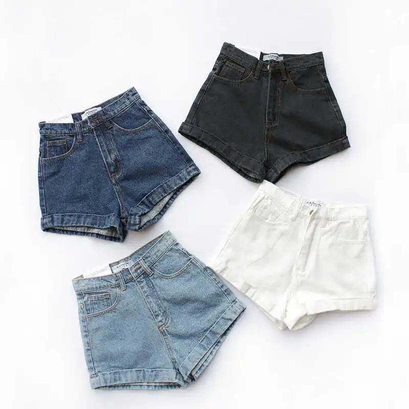 High Waist High Elasticity Denim Shorts Women's Summer Fashion Tight Fit Flip Hem Hot Pants Stylish Casual Short Skirts