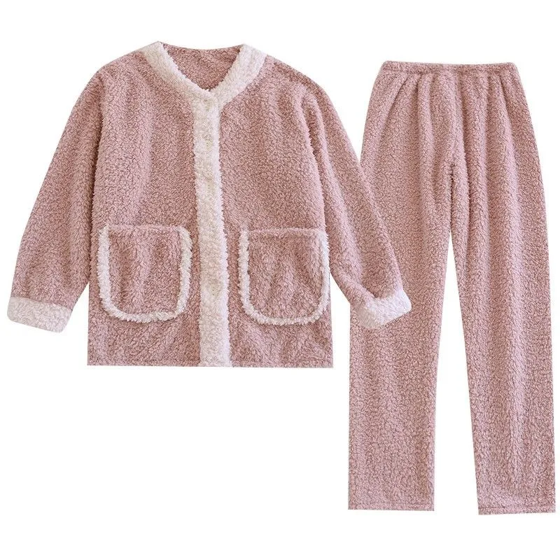 2024 New Coral Velvet Pajamas Women Winter Cardigan Flannel Sleepwear Polar Fleece Longewear Plus Fleece Thick Homewear Suit