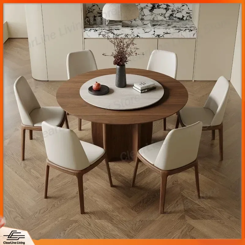 Round Dining Table Solid Wood Ash French Retro Style with Turntable Small Apartment Home Furniture 4 6 Seater Kitchen Table