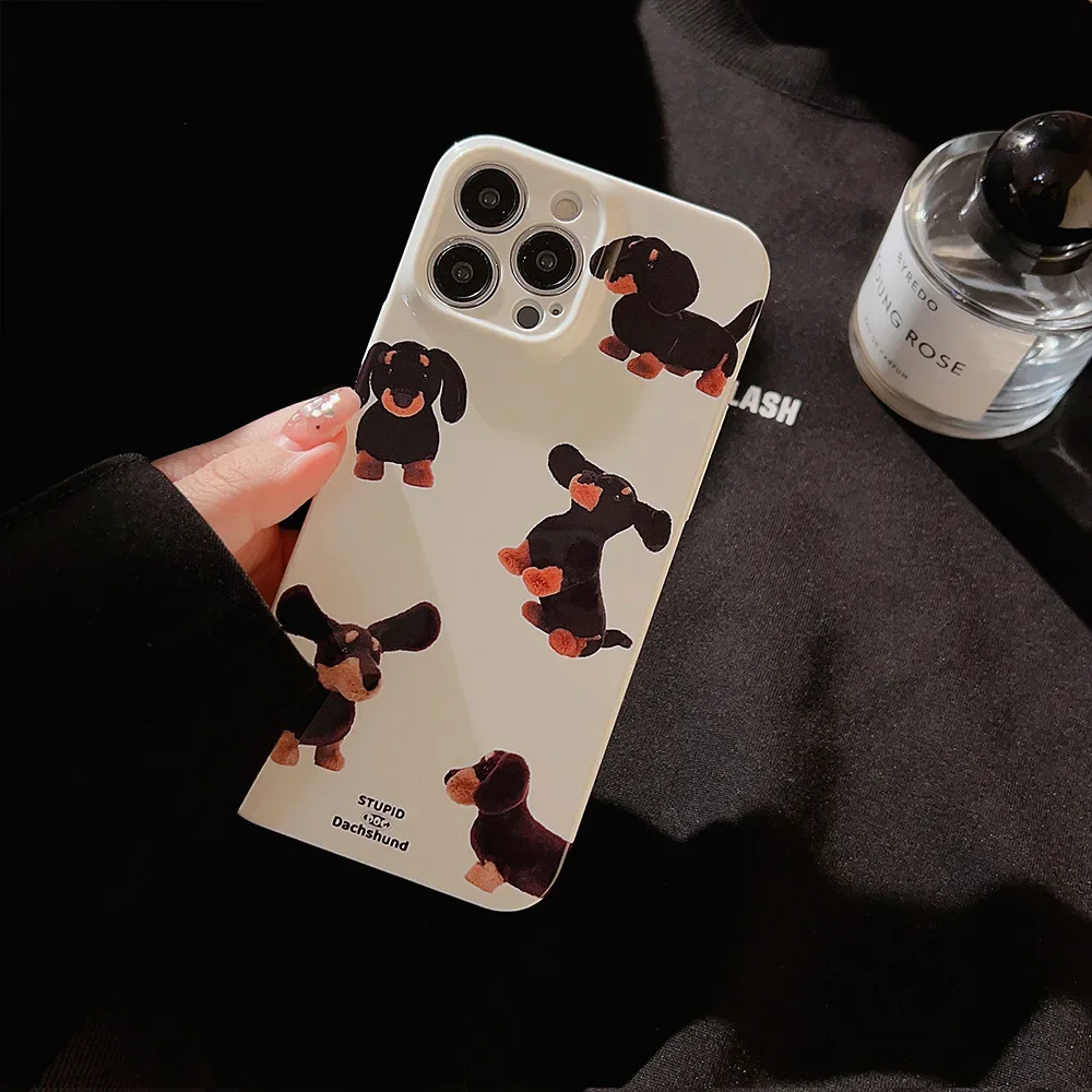 Ins Style Cute Sausage Dog Phone Case for IPhone16 15 14 13 12 11 Pro XS Max 8 7 Plus XR Shockproof Phone Hard Cover