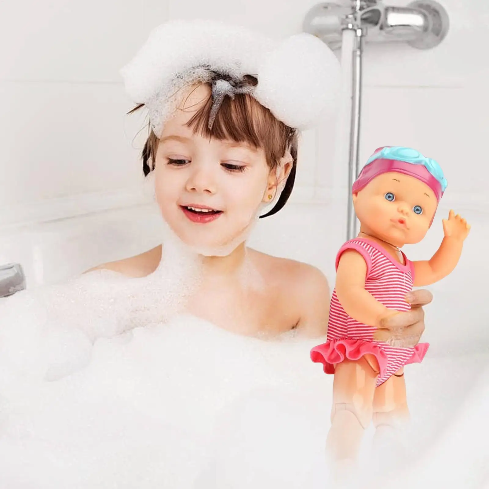 Muñeca de baño impermeable para bebé, muñeca de baño con batería, juguete flotante para bañera, figura de natación para piscina de agua, playa, baño, guardería