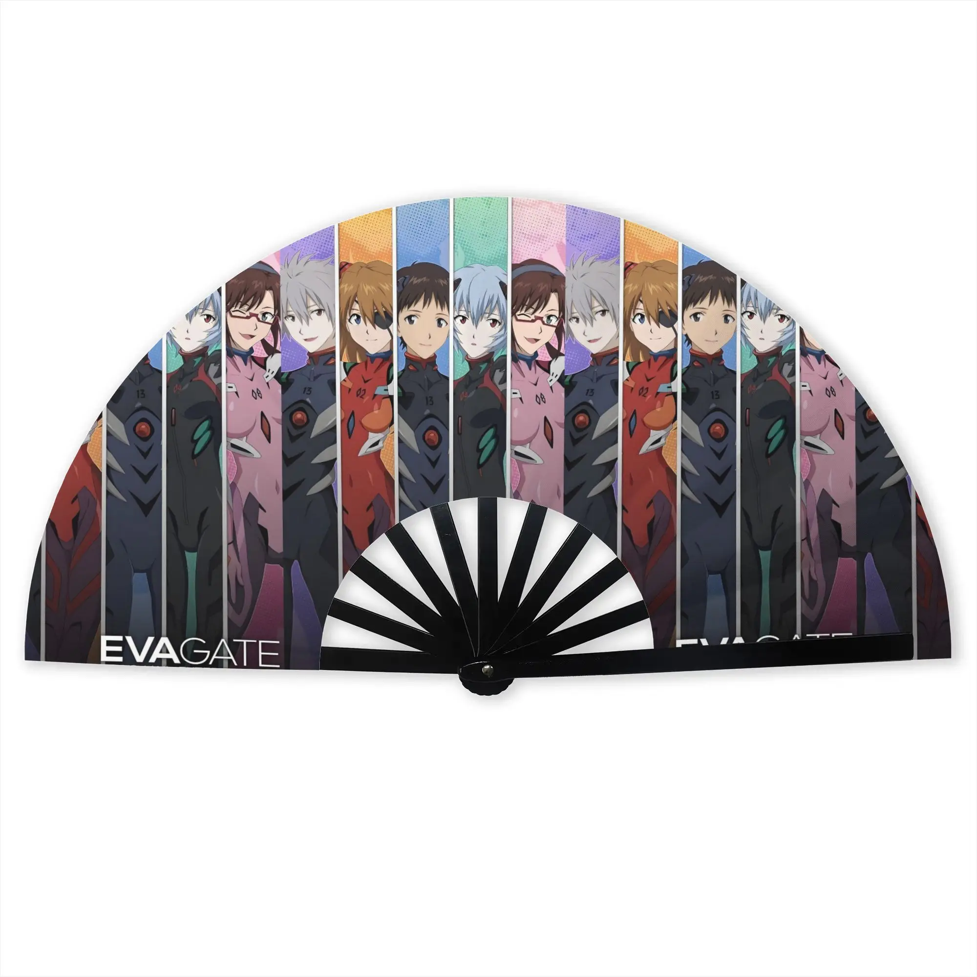 Abanico Plegable de Manga Evangeliones, Abanico de Tela de Poliéster DIY, Accesorio de Moda para el Verano, Abanicos Decorativos
