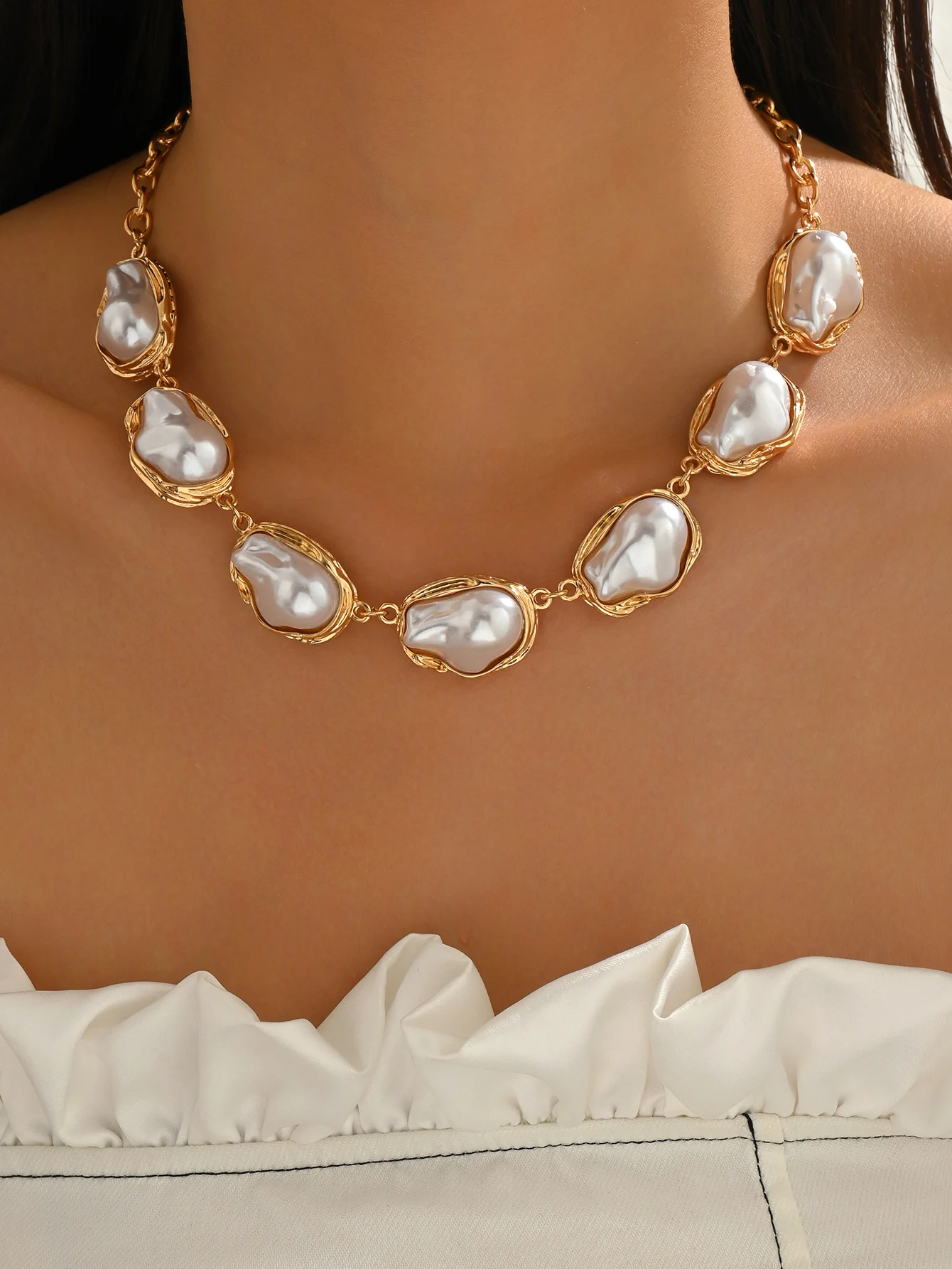 Barocke Kunstperlen-Choker-Halskette Vintage Gold Lange Y-förmige Lariat-Halskette Unregelmäßige Verstellbare Statement-Modeschmuck für Frauen – Detail 13
