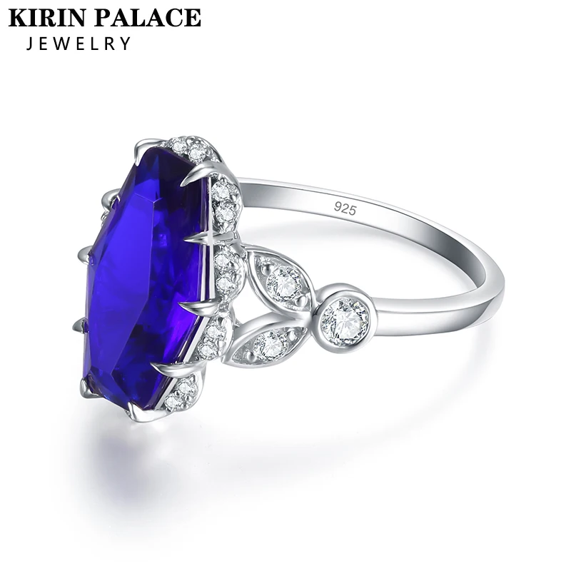 

Hexagon Sapphire Tanzanite Gemstone Ring for Women Girls Solid 925 Sterling Silver Jewelry Wedding Engagement Christmas Gifts