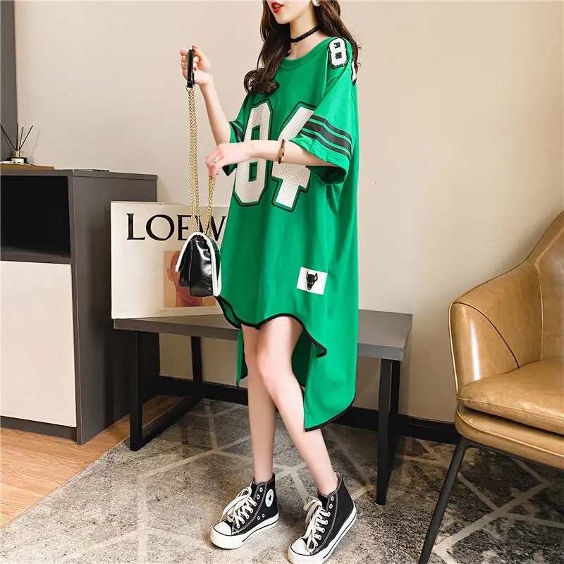 Oversized Summer Trend Letter Loose O-neck Short Sleeve T-Shirt Femme Casual Printing Top Tee Women Clothing Korean Irregular