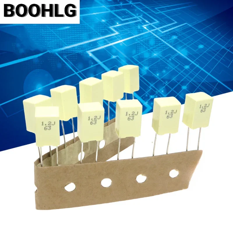 

10PCS copper pin film capacitor 63V 1.2UF 125 J file R82 instead of 63V 1UF P=5MM