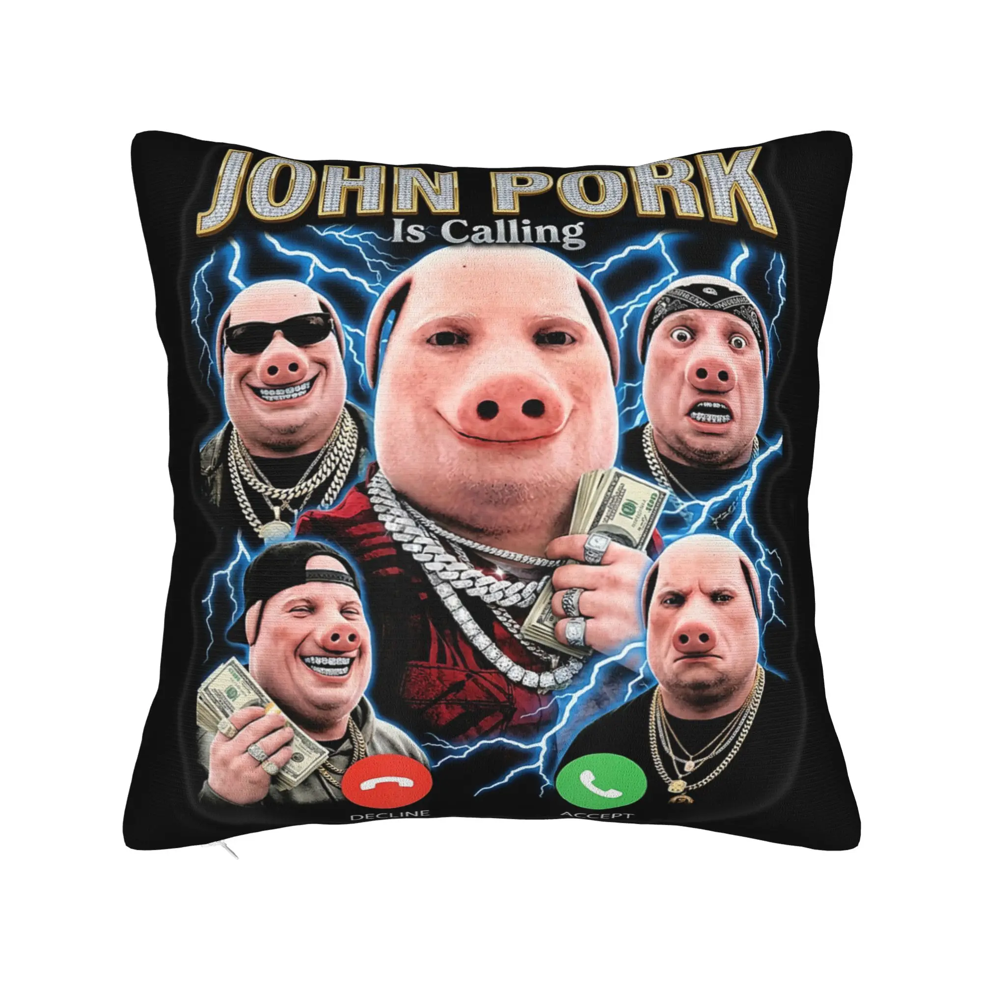 John Pork is Calling Meme Brainrot Pillowcases  Vintage Pillow Case For Sofa Car Home Decor Soft Pillow Cover