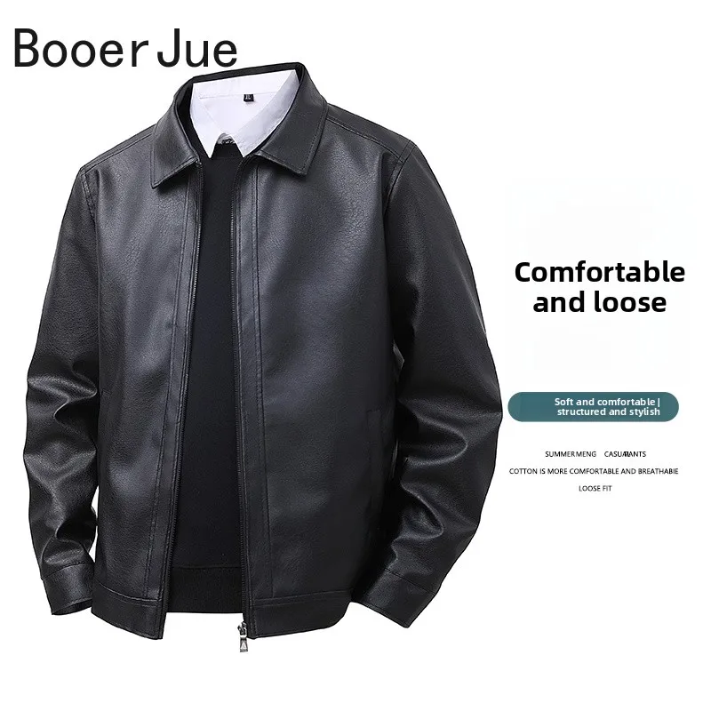 

Motorcycle Men Faux Leather Jacket Biker Jackets Fashion Slim Fit Turn Down Collar Windproof Casual Outerwear Coat Windbreaker