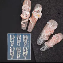 1Pc Snake New Year Rose Snake 3D Acrylic Mold Nail Art Decorations DIY Silicone Nail Art Templates Nail Mold