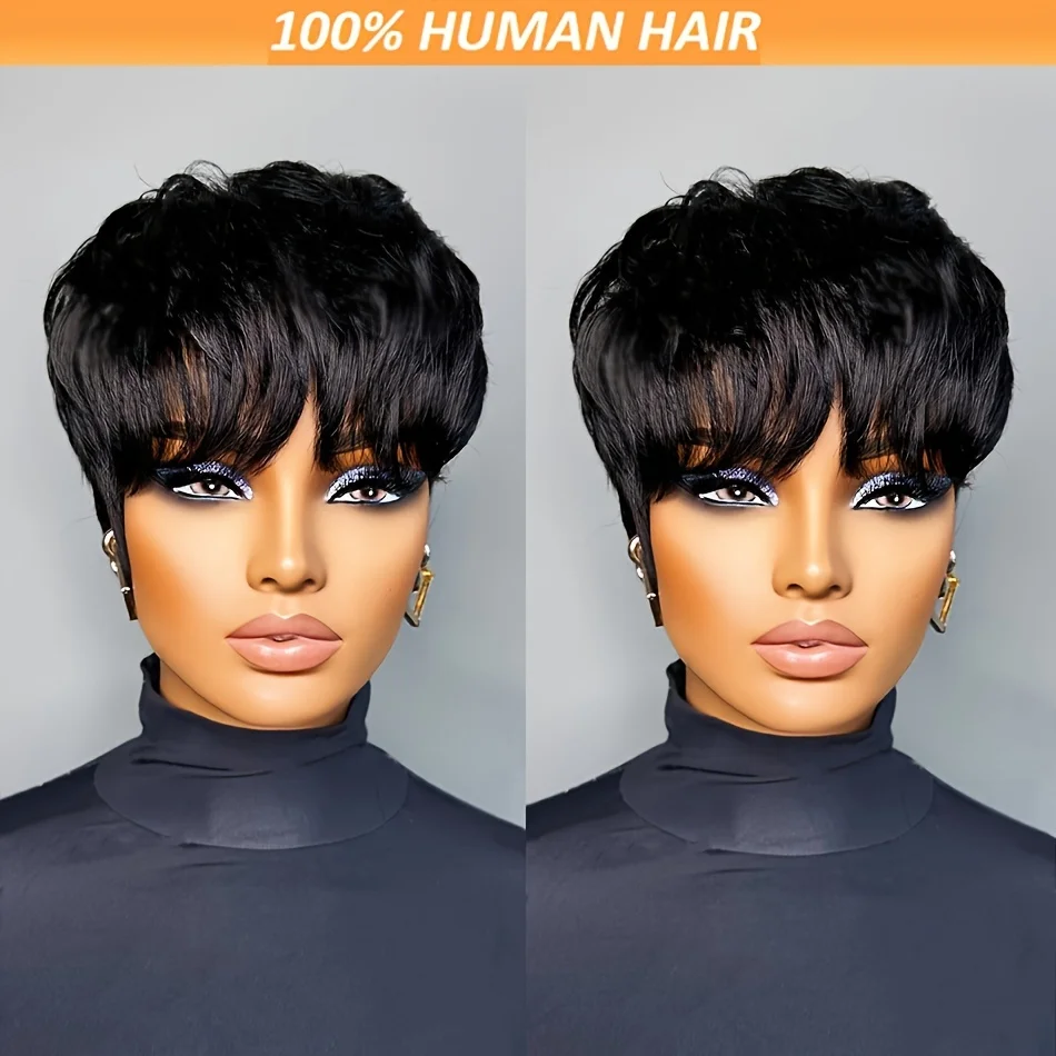 black/99j/4 color 150% density human hair wig for women short straight pixie cut human hair wig 6inch remy hair machine made wig