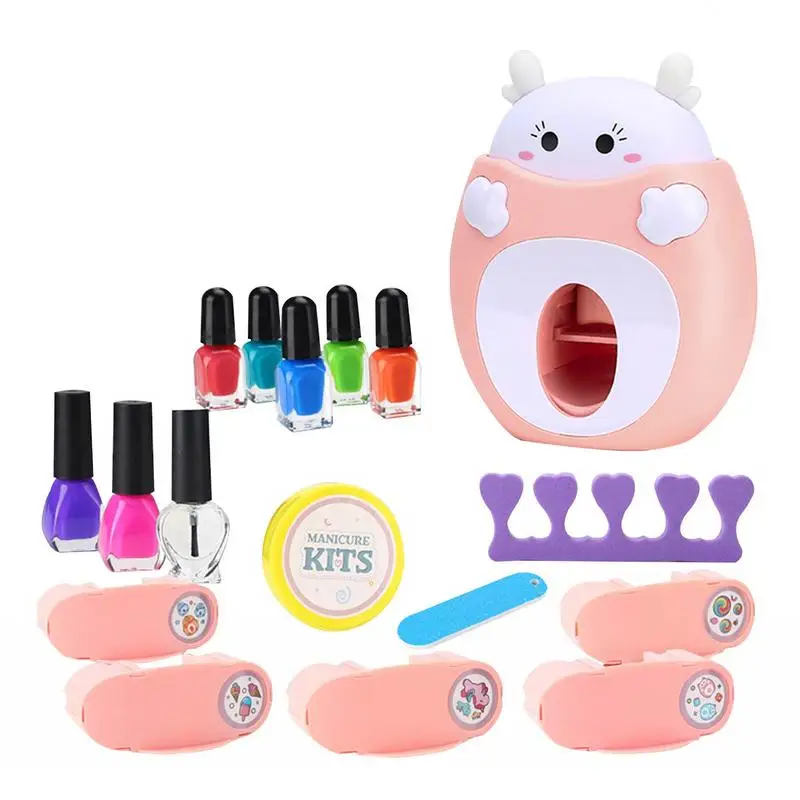 Girl DIY Nail Makeup Tools Set Kids Nail Art Kit With Print Pattern Machine Nail Stamper Playset Perfect Gift For Girls