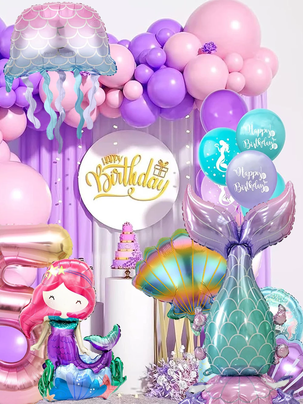 Large Mermaid Tail Standing Balloon Foil Jellyfish Little Mermaid Birthday Decorations Under the Sea Party Baby Shower Supplies