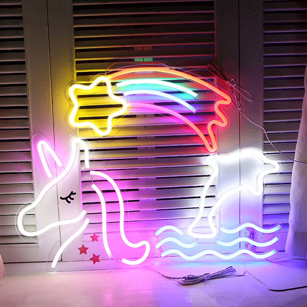 LED Neon Sign USB Powered Party Wall Hanging Light Rose Rainbow Vibes Led Neon Lights for Game Room Bedroom Wall Decoration