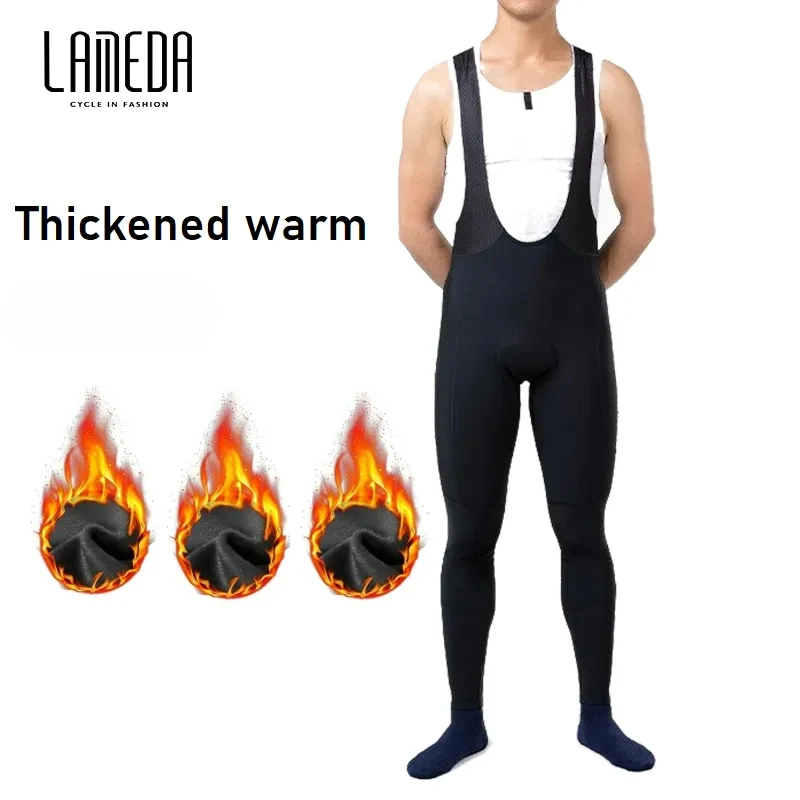 Men Cycling Bib Winter Thermal Fleece Cycling Trousers For Men Windproof Long Bike Pants Black Blue Warm Cycling Pants