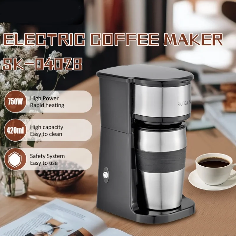 Cafetera Personal de una sola taza para el hogar, cafetera pequeña con filtro de goteo americano de 750W