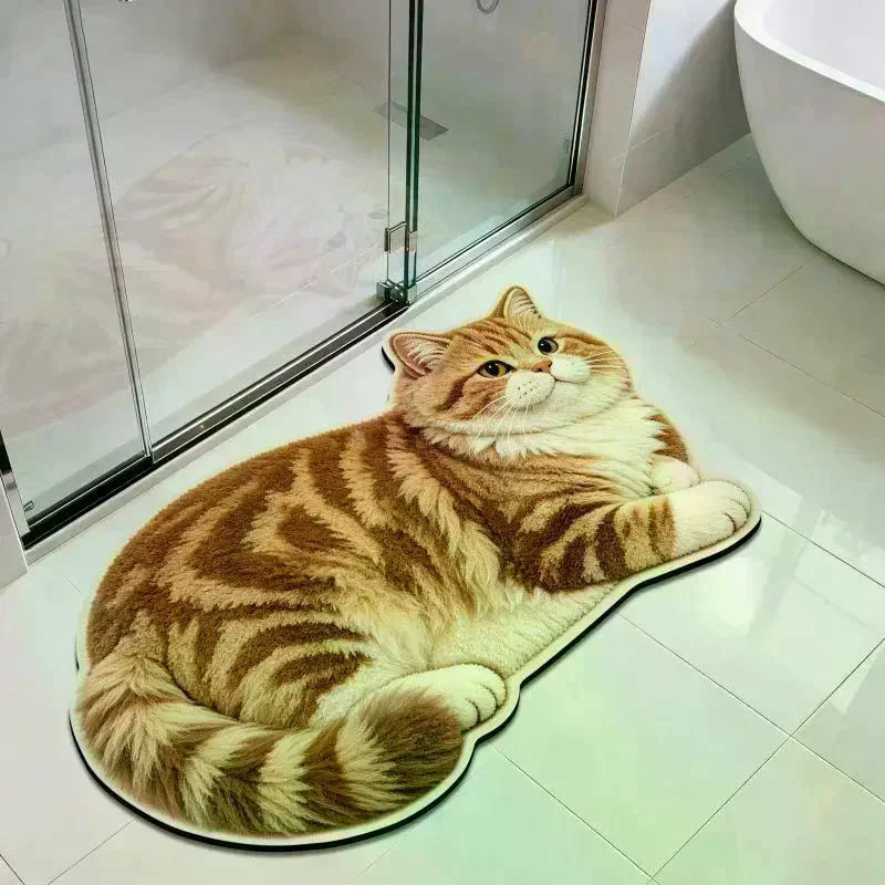 3D Cute Cat Shaped Diatomite Bath Mat Super Absorbent Non-slip Quick Dry Bathroom Cat Lover