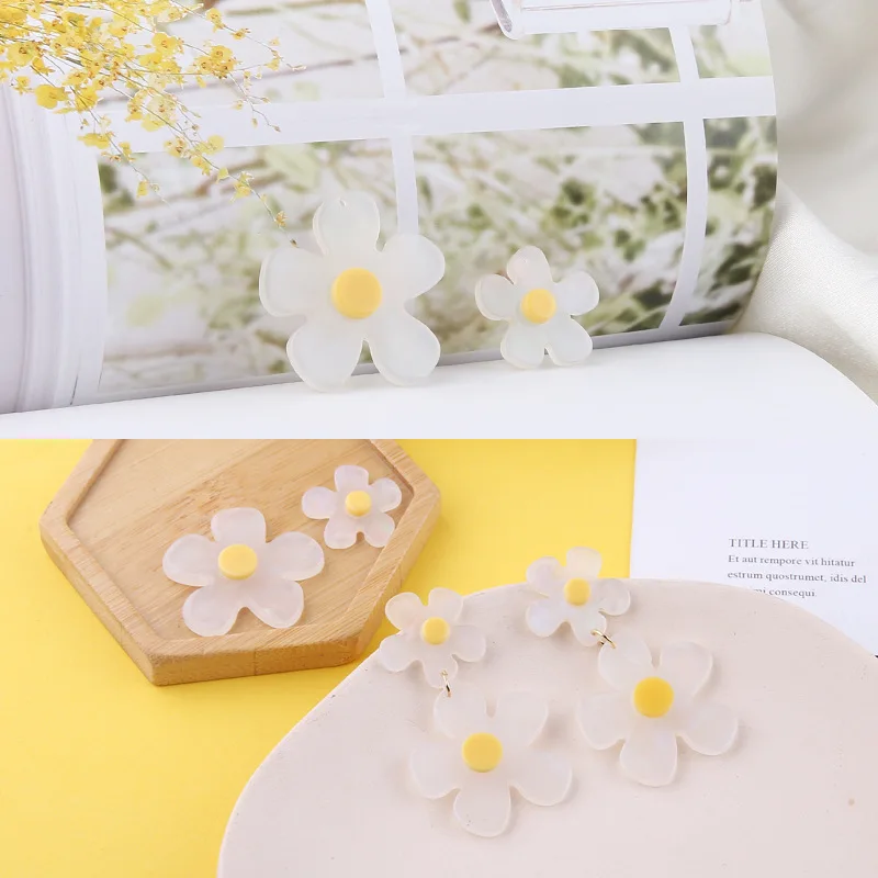 10pcs Diy Resin Accessories Fashion Fantasy White Transparent Flower Patch Earrings Handmade Material Pendant Charms