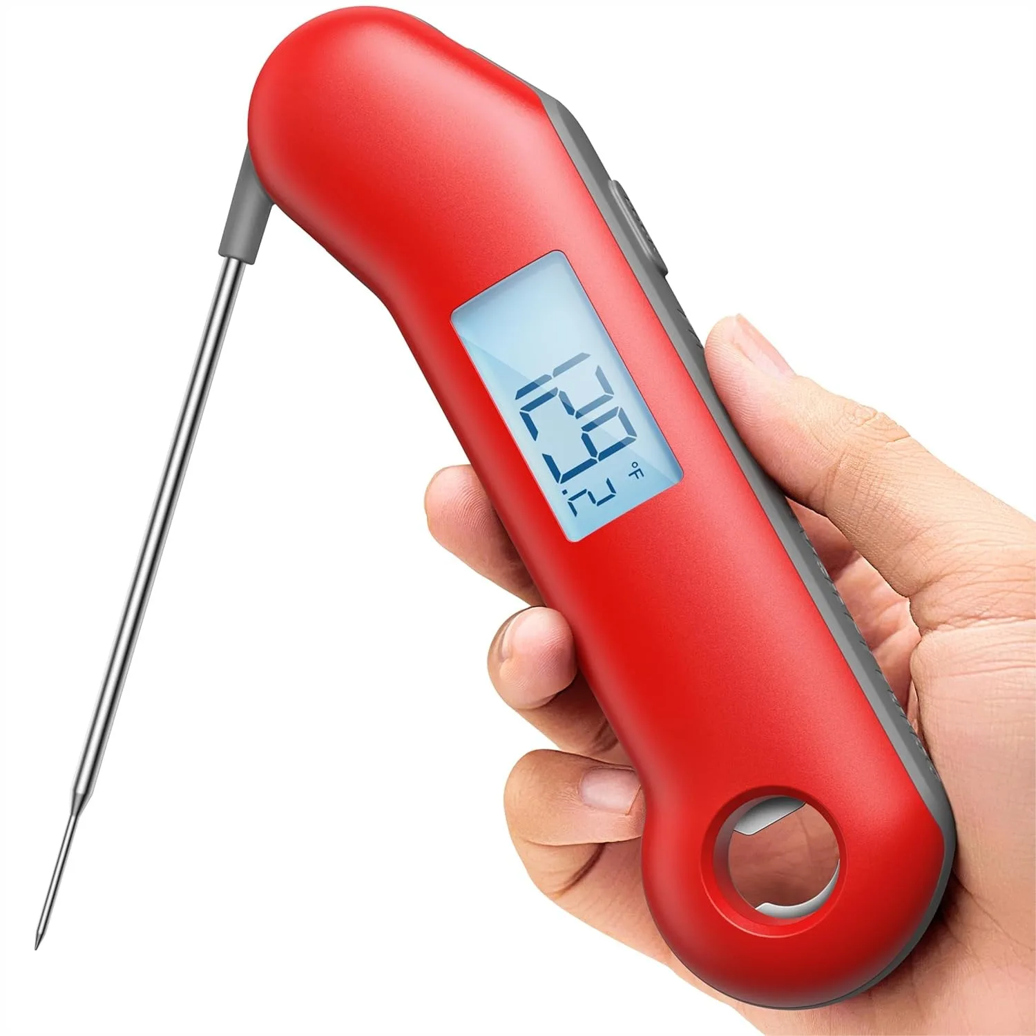 

Instant Read Meat Thermometer Digital, 0.5 Sec Fast, Waterproof Probe, Auto-Rotate Display, for Candy Grill BBQ, Red Gray