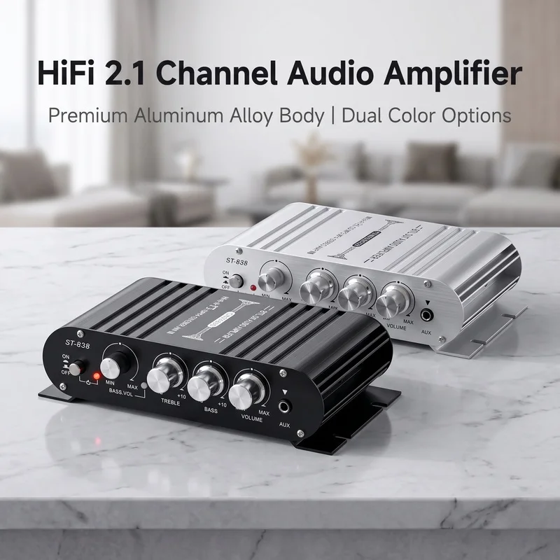 HiFi 2.1 Channel Power Amplifier Set Bluetooth 5.3 Stereo Bass Sound Amplifier for Car Home Theater Media Player Subwoofer