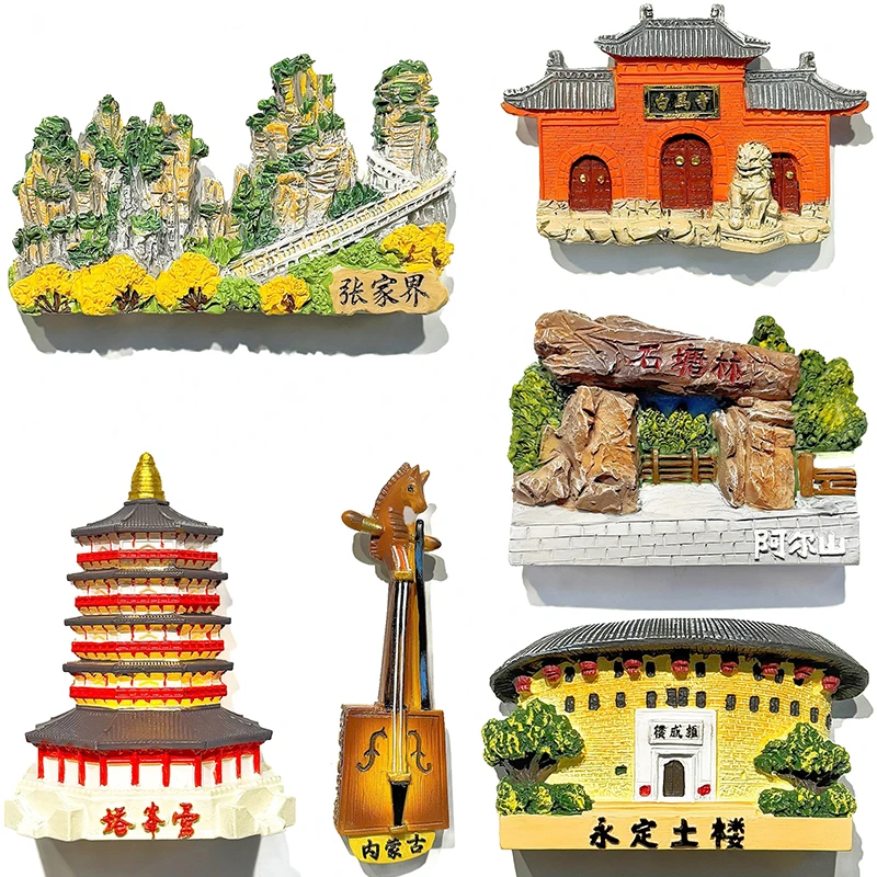 Ímãs de geladeira 3D da Ásia China Luoyang Hangzhou Zhangjiajie Lembrança de viagem Adesivo de geladeira Decoração de cozinha para casa Presentes