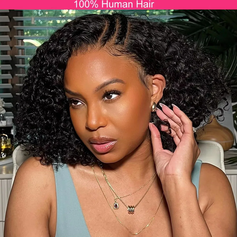 

Deep Wave Bob Wig 100% Human Hair Wig 13x4 Transparent Lace Frontal Wig Pre-Plucked with Baby Hair 180 Density For Women