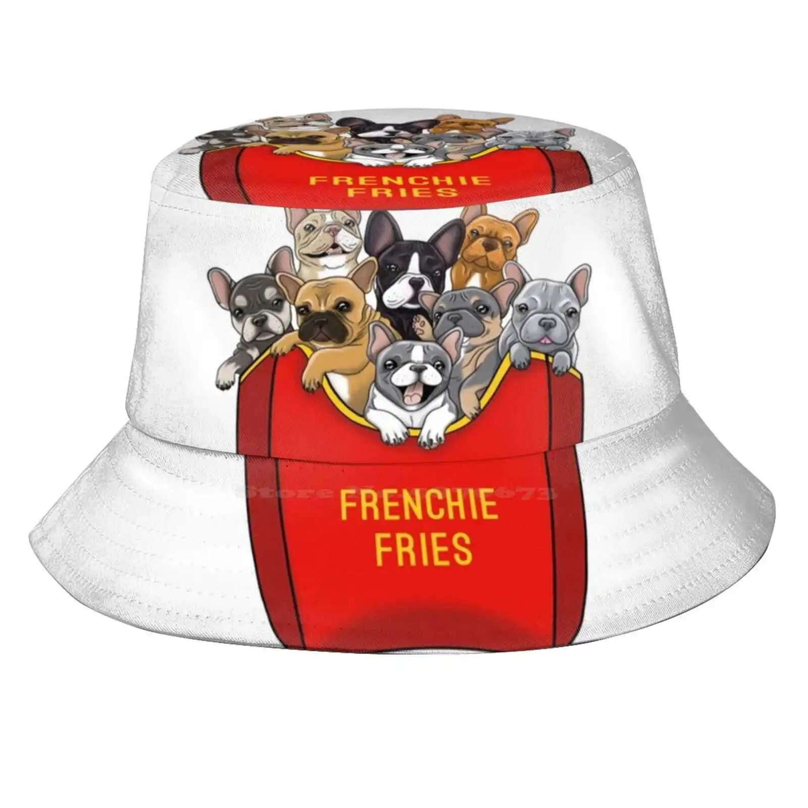 French Bulldog Frenchie Fries Sun Cap Fisherman Hat Bucket Hats Buldogge French Bulldogs Puppies Dog Fast Food French Fries