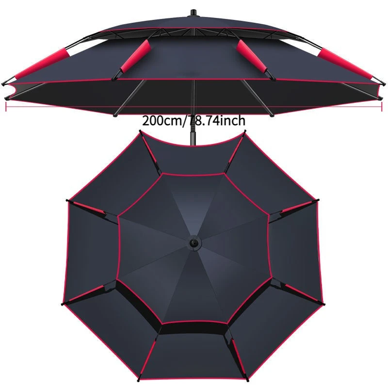 Extra Large Fishing Umbrella with UV Insulation 12 Ribs Iron Frame, Stainless Steel Pole, Universal Outdoor Sunshade for Anglers