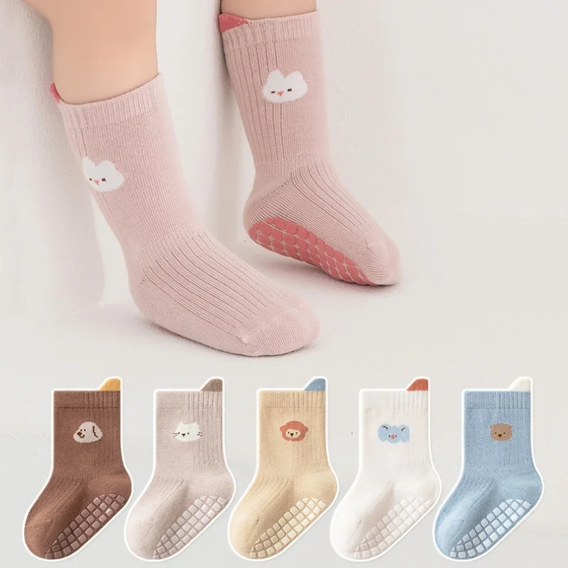 0-5Years Baby Anti-Slip Floor Socks For Boys Girls Spring Autumn Infant Toddler Cute Cartoon Sock Children's Indoor Sports Socks