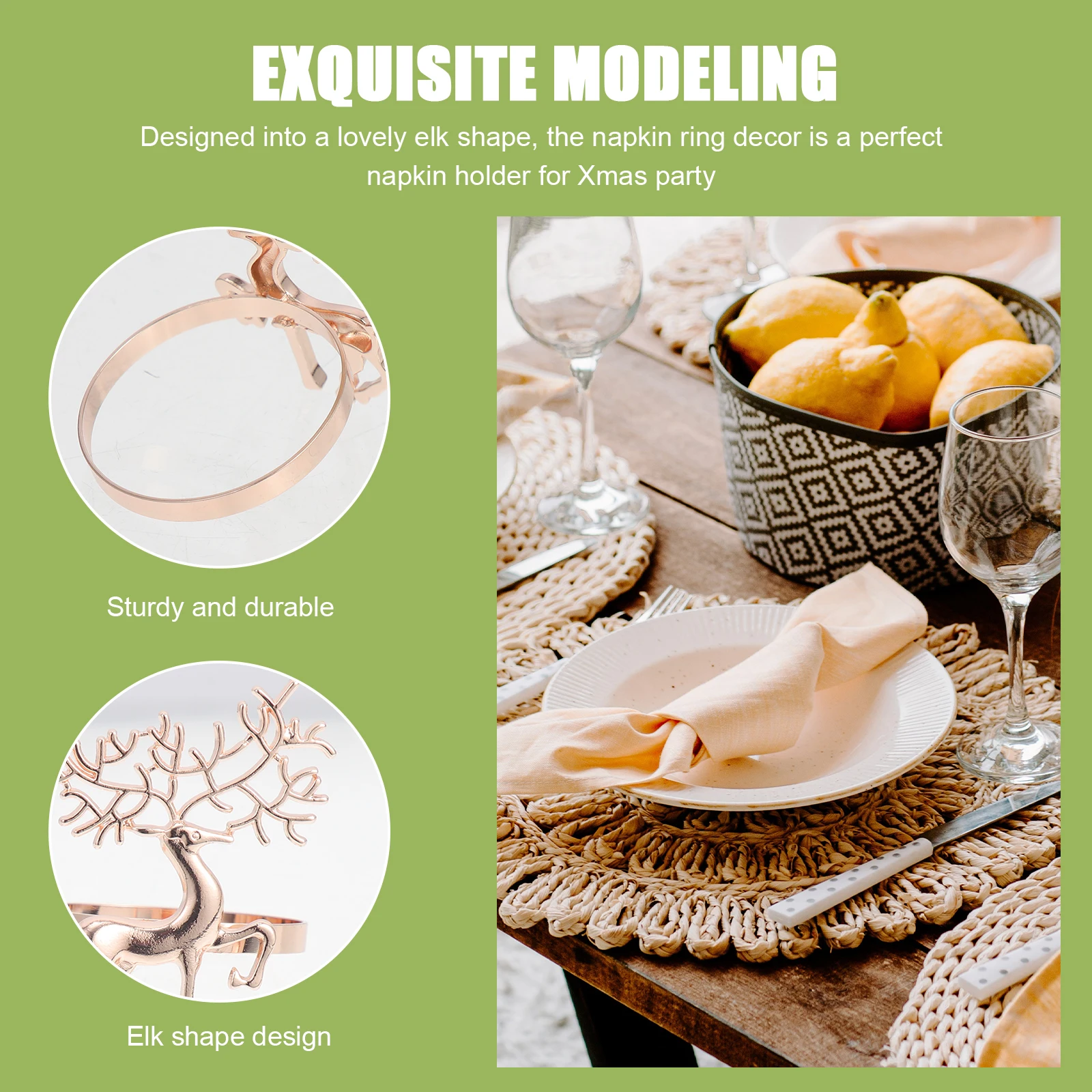 

6Pcs Elk Shaped Napkin Rings Christmas Holiday Napkin Buckles Party Dinner Table Decoration Decorative Elk Rings