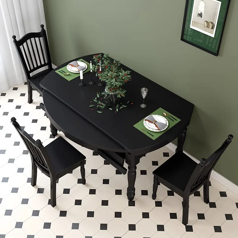 Retro American all-solid wood dining table and chair combination, retractable folding dining table
