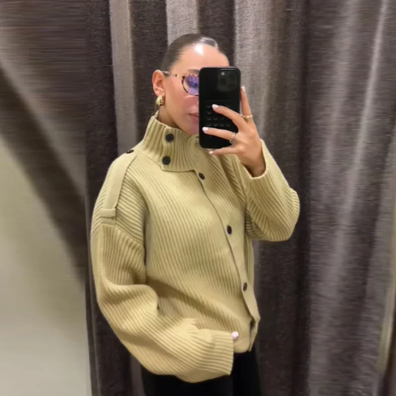 Trendy Minimalist Knit Jacket Elegant Vintage Button Vintage Women Knitwear Classic Casual Chic Daily Street Female Outfit