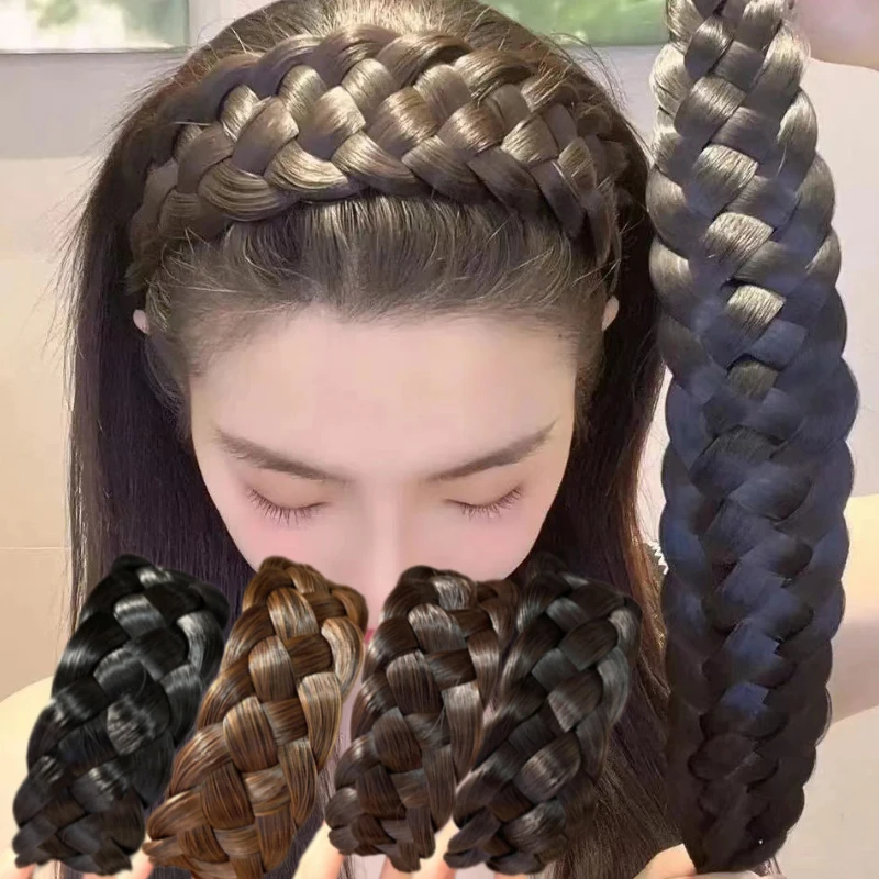 Lazy Wig Twist Headbands For Women Wide Fishbone Braids Hairbands Handmade Retro Head Hoop Hair Styling Headwear Accessories